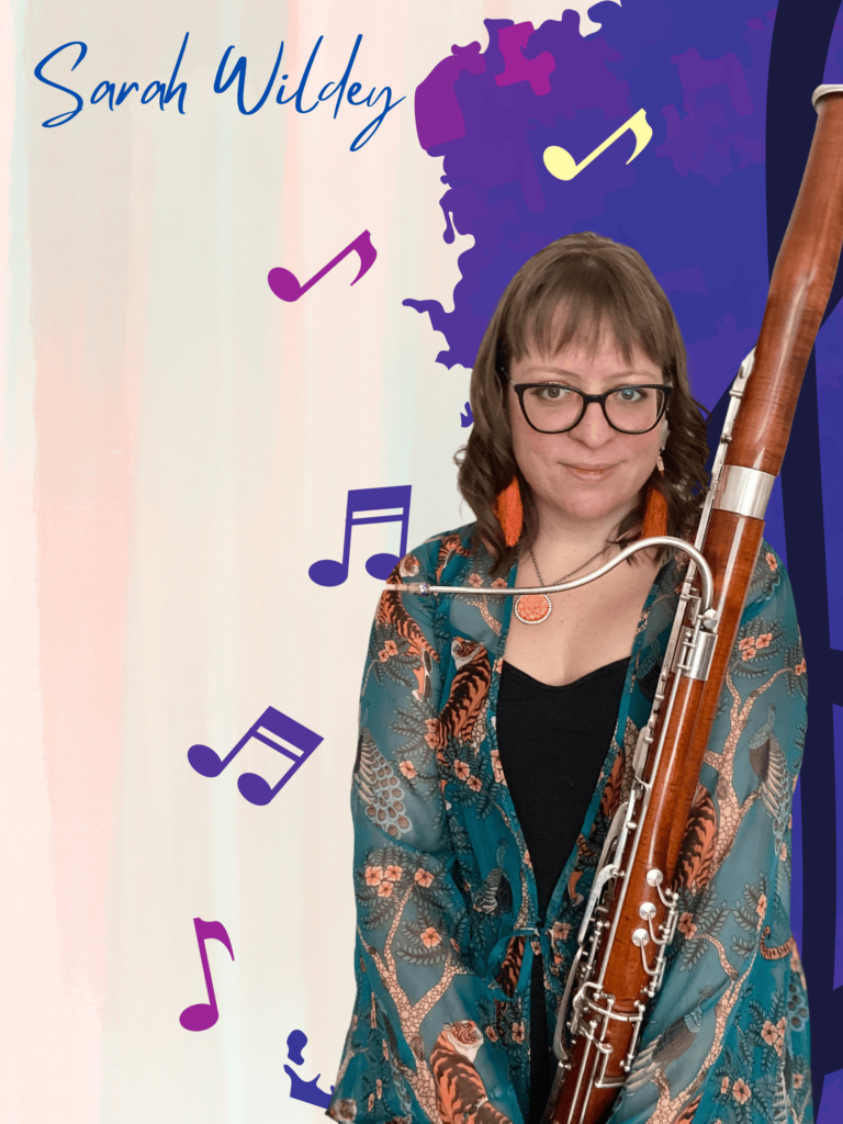 Picture of Sarah Wildey with her bassoon.