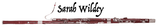 Impressionist drawing of a bassoon with Sarah Wildey's name above it.