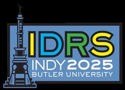 Graphic in blue, yellow, black, green, white, and black for the International Double Reed Society Conference.
