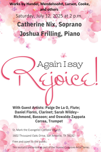 Concert flyer with text and a pink background.