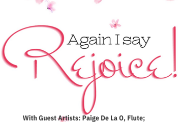 Concert flyer with text and a pink background.